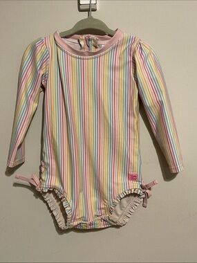 Ruffle Butts Pastel Rainbow Stripe Long Sleeve Rashguard 18-24 month girls swim